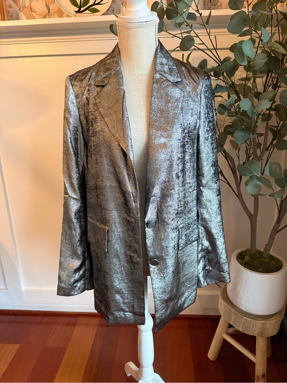 a new day Metallic Silver Blazer Jacket Oversized Small